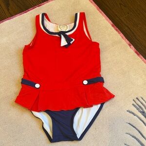 The Beaufort Bonnet Company Red and Navy Kids Swim One Piece size 6 NWOT